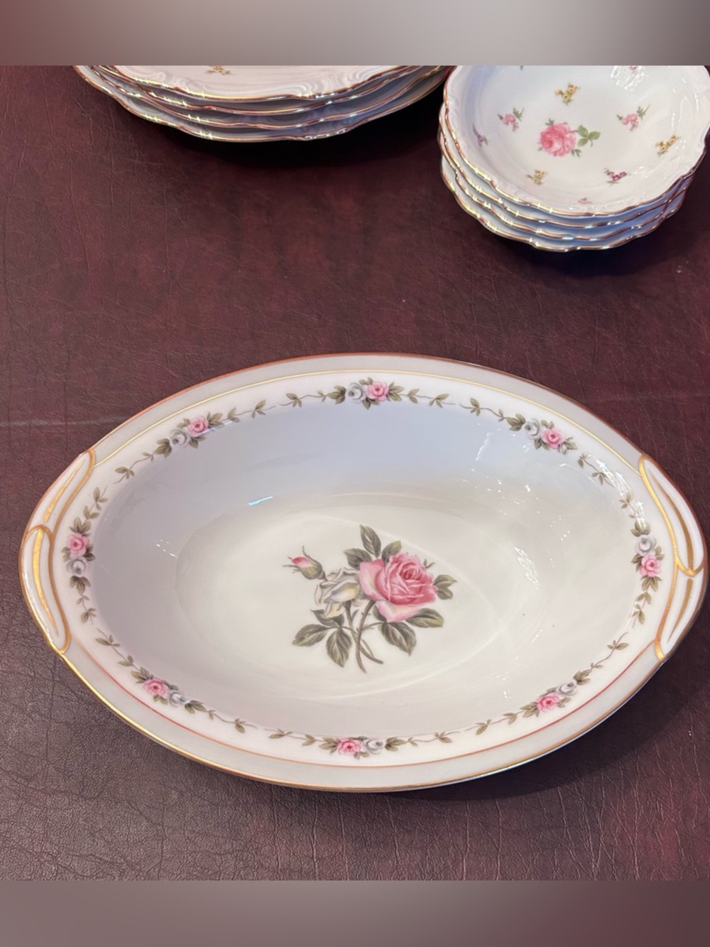 Noritake Reverie (pattern #5431)  Serving Bowl With Pink Rose🌹 Gold Detail Rim